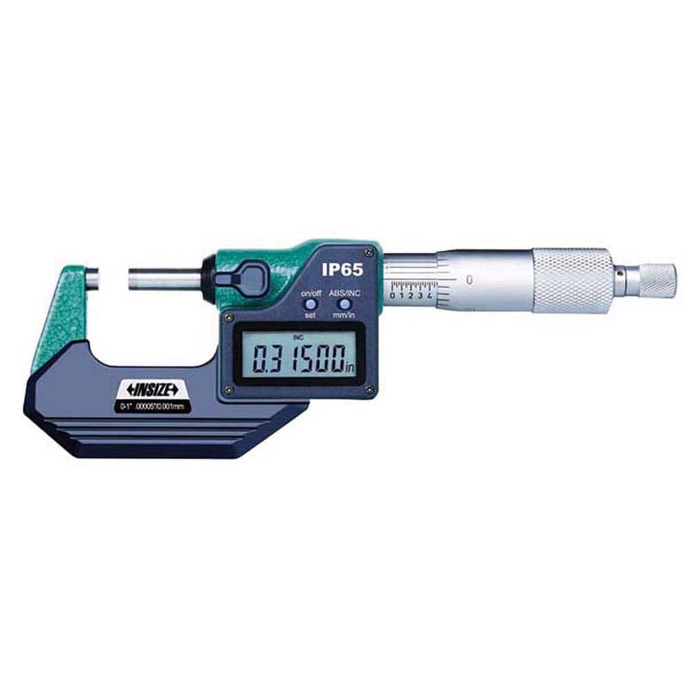 Insize USA LLC - Electronic Outside Micrometers; Type: Standard ; Minimum Measurement (Decimal Inch): 4.0000 ; Minimum Measurement (mm): 100.00 ; Maximum Measurement (mm): 125.00 ; Maximum Measurement (Decimal Inch): 5.0000 ; Thimble Type: Ratchet Stop - Exact Tooling