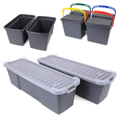 O-Cedar - Janitor Carts & Caddies; Type: Storage Buckets for Microfiber Cleaning Cart ; Material: Plastic ; Width (Inch): 11 ; Length: 27 (Inch); Additional Information: Comes With (4)5.5 Qt; (2)9 Qt; (2)18 Qt Buckets With Lids ; Color: Gray - Exact Tooling