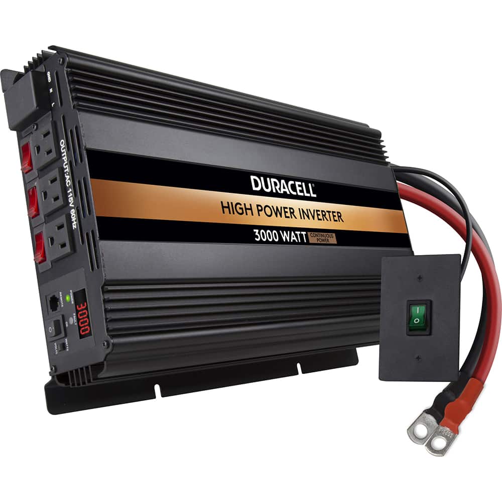 Duracell - Power Inverters; Input Voltage: 12 ; Output Voltage: 115 VAC ; Continuous Output Power (W): 3000 ; Peak Output Power (W): 6000 ; Maximum Input Current Rating (A): 250 ; Cooling Method: Fan Cooled - Exact Tooling