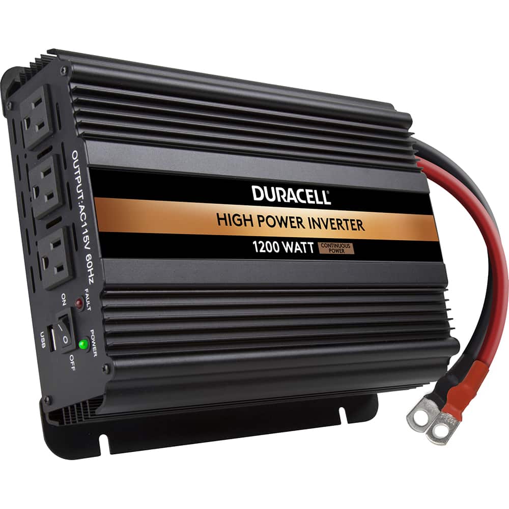 Duracell - Power Inverters; Input Voltage: 12 ; Output Voltage: 115 VAC ; Continuous Output Power (W): 1200 ; Peak Output Power (W): 2400 ; Maximum Input Current Rating (A): 100 ; Cooling Method: Fan Cooled - Exact Tooling