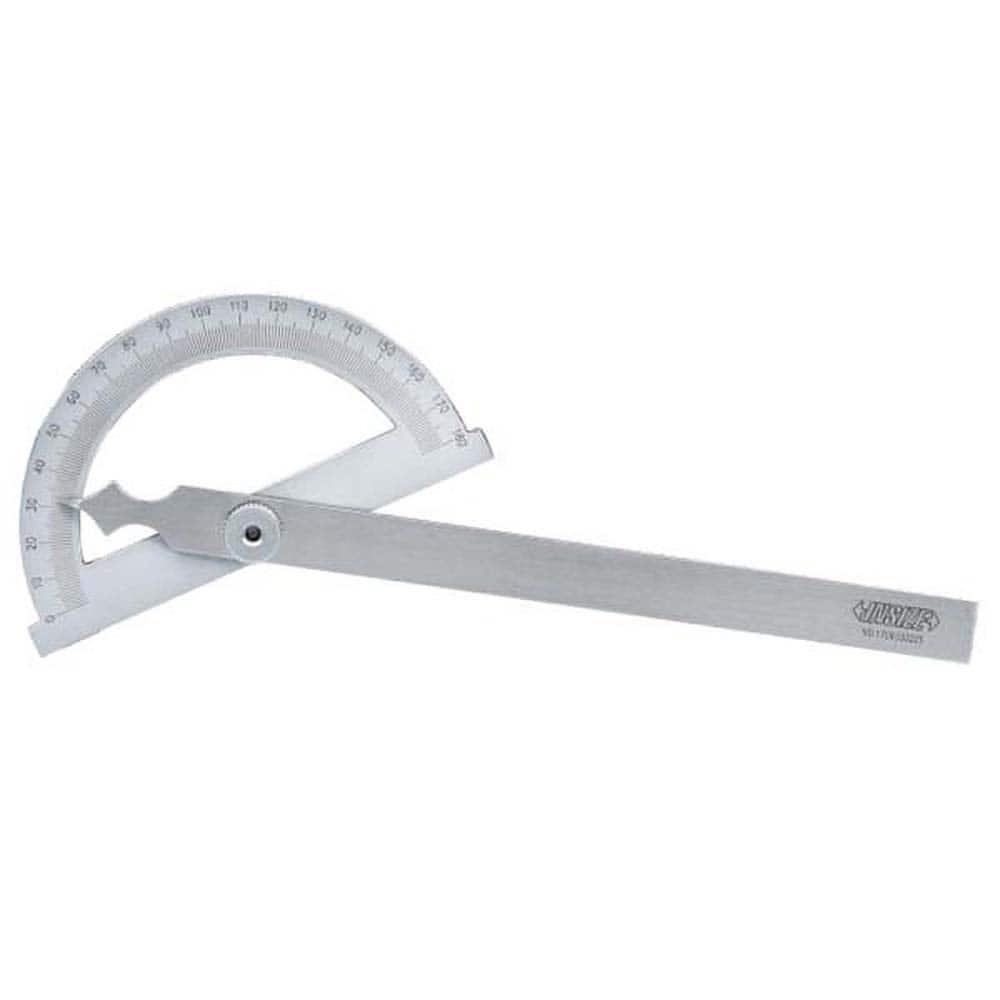 Insize USA LLC - Round & Rectangular Head Protractors; Head Type: Round ; Blade Length (mm): 300.0000 ; Blade Length (Inch): 11.8 ; Maximum Measurement (Degrees): 180.00 ; Dial Graduation (Degrees): 1.00 ; Dial Range: 0-180 - Exact Tooling