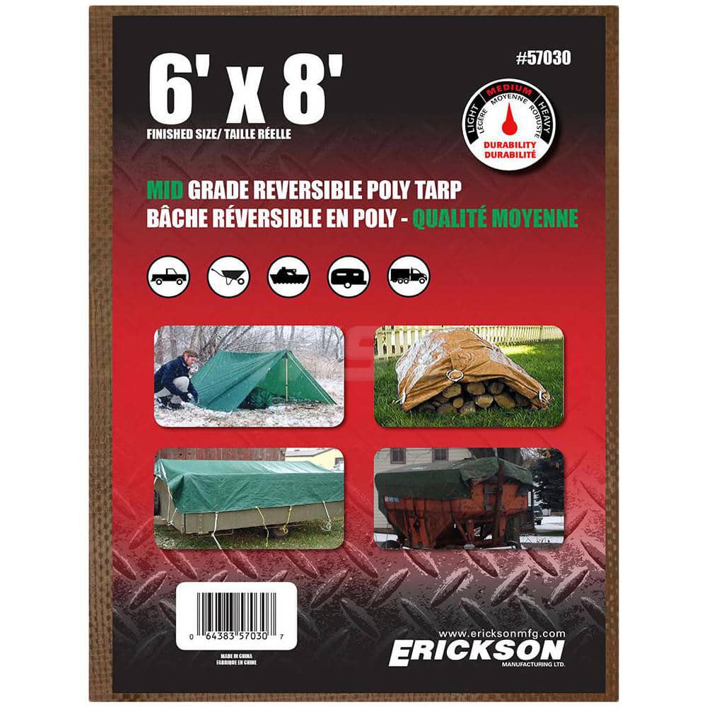 Erickson Manufacturing - Tarps & Dust Covers; Material: Polyethylene ; Width (Feet): 6.00 ; Grommet: Yes ; Color: Brown ; Length: 8 - Exact Tooling