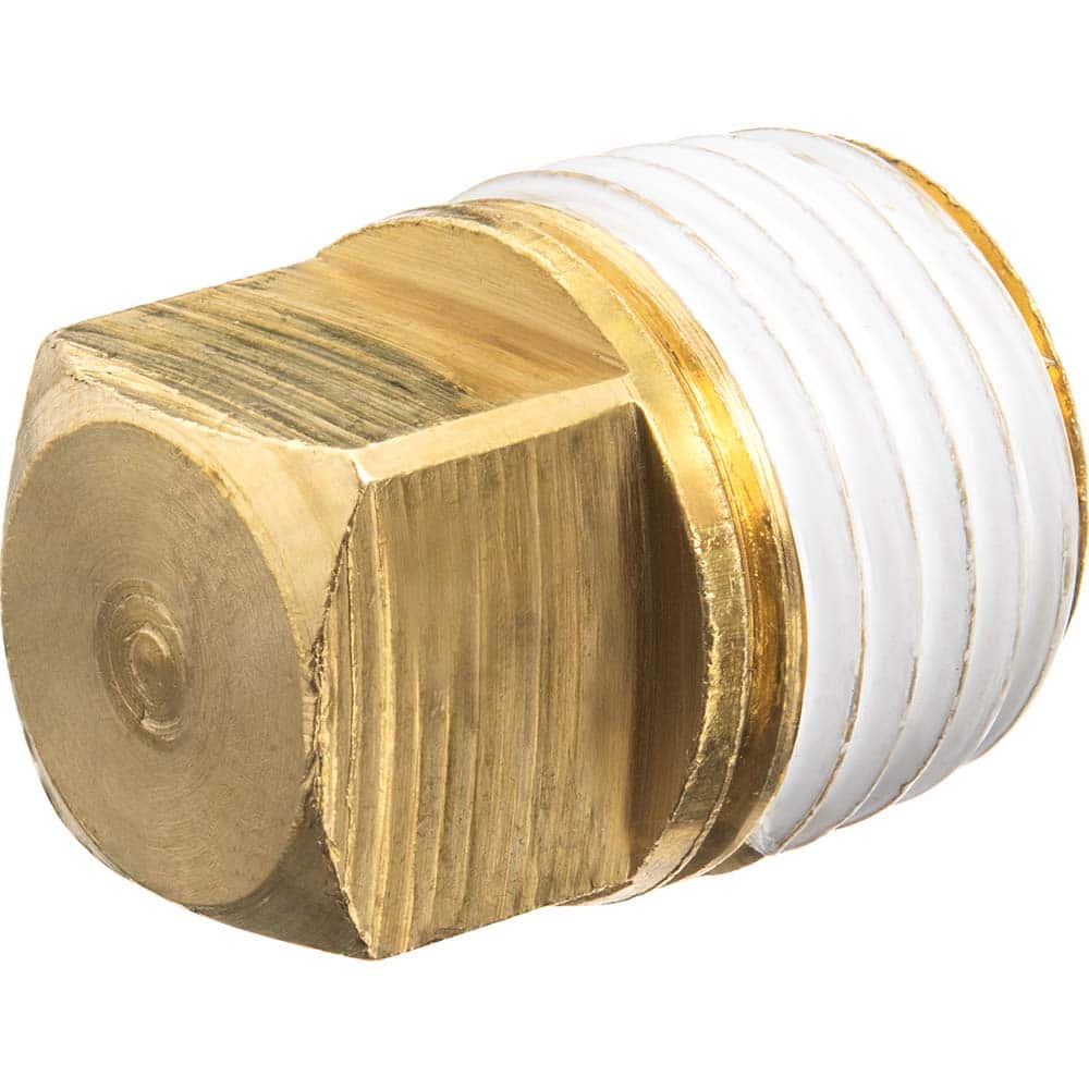 USA Sealing - Brass & Chrome Pipe Fittings; Type: Solid Square Head Plug ; Fitting Size: 2-1/2 ; End Connections: MNPT w/Thread Sealant ; Material: Brass ; Pressure Rating (psi): 125 ; Finish/Coating: Uncoated - Exact Tooling