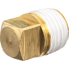 USA Sealing - Brass & Chrome Pipe Fittings; Type: Solid Square Head Plug ; Fitting Size: 4 ; End Connections: MBSPT w/Thread Sealant ; Material: Brass ; Pressure Rating (psi): 125 ; Finish/Coating: Uncoated - Exact Tooling