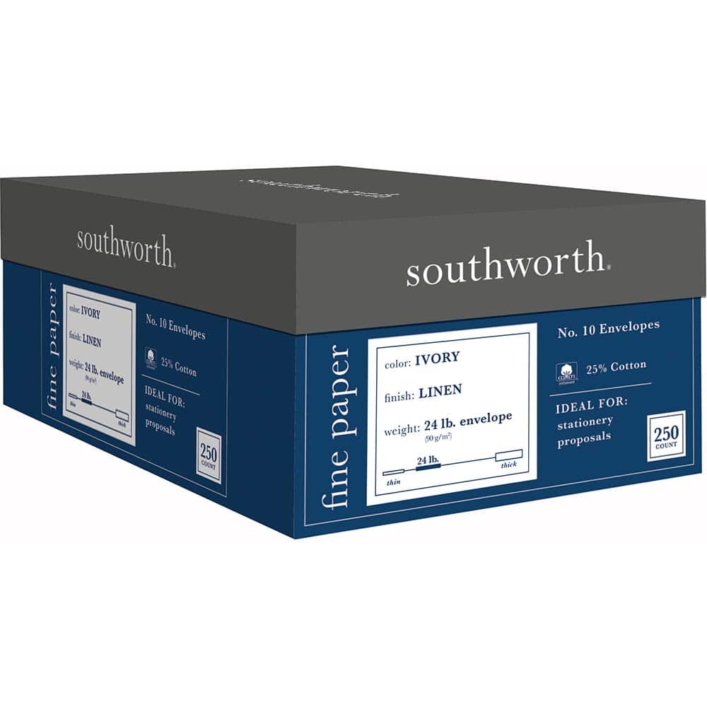 Southworth - Mailers, Sheets & Envelopes; Type: Business Envelope ; Style: Gummed Flap ; Width (Inch): 9-1/2 ; Length (Inch): 4-1/8 ; Box Quantity: 250 ; Size: 4.13 x 9.5 - Exact Tooling
