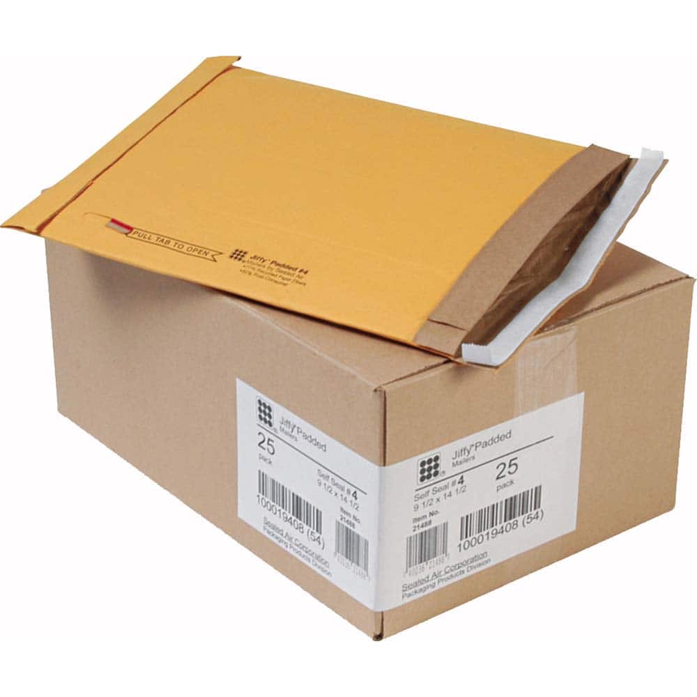 Sealed Air - Mailers, Sheets & Envelopes; Type: Padded Mailer ; Style: Self Adhesive ; Width (Inch): 14-1/2 ; Length (Inch): 9-1/2 ; Box Quantity: 25 ; Size: 9.5 x 14.5 - Exact Tooling
