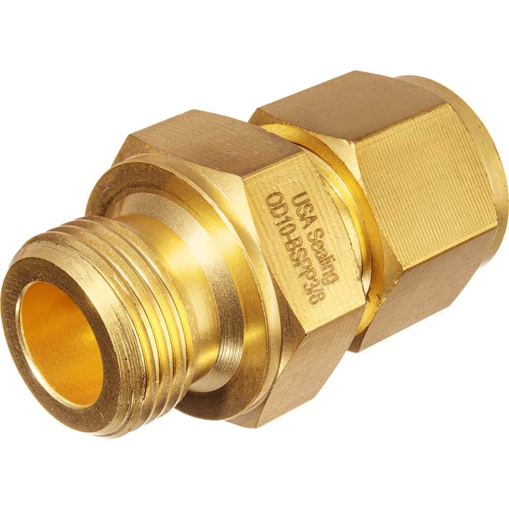 USA Sealing - Metal Compression Tube Fittings; Type: Male Straight Fitting ; End Connections: Tube OD x Male NPT ; Tube Outside Diameter (mm): 4 ; Thread Size: 1/4 ; Material: Brass ; Compression Style: Double Ferrule - Exact Tooling