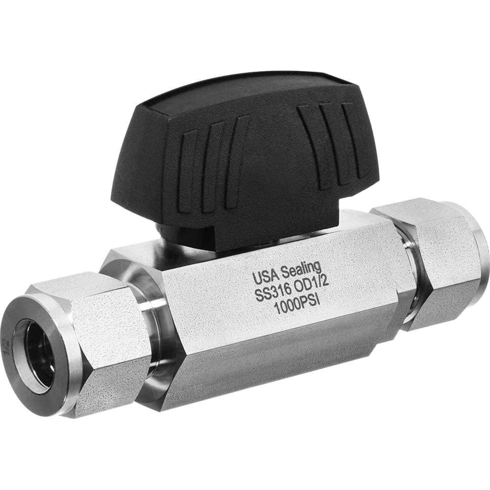 USA Sealing - Instrumentation Ball Valves; Material: Stainless Steel ; Pipe Size: 1/2 (Inch); End Connections: FNPT x FNPT ; WOG Rating (psi): 1500 ; Handle Type: Wedge ; Style: 2-Way - Exact Tooling