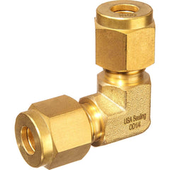 USA Sealing - Metal Compression Tube Fittings; Type: Union Elbow ; End Connections: Tube OD x Tube OD ; Tube Outside Diameter (mm): 14 ; Thread Size: None ; Material: Brass ; Compression Style: Double Ferrule - Exact Tooling