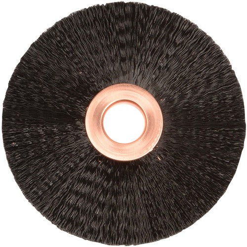 3″ Small Diameter Nylon Wheel, .010″ Crimped Black Fill, 1/2″ Arbor Hole - Exact Tooling