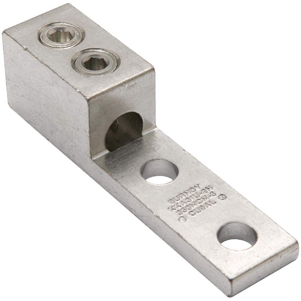 Burndy - Ring Terminals; Terminal Type: Rectangle ; Insulation Type: NonInsulated ; Connection Type: Lug ; Compatible Wire Size (AWG): 6 (Strand) ; Compatible Wire Size (kcmil): 350 ; Stud Size (Inch): 1/2 - Exact Tooling