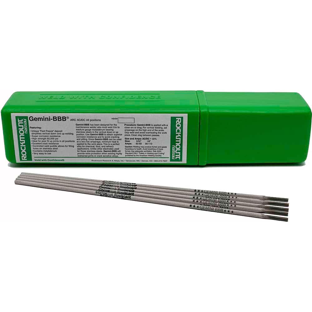 Rockmount Research and Alloys - 11 Lb 3/32 x 14" Moly-Bearing Stainless Steel Alloy Gemini BBB Stick Welding Electrode - Exact Tooling
