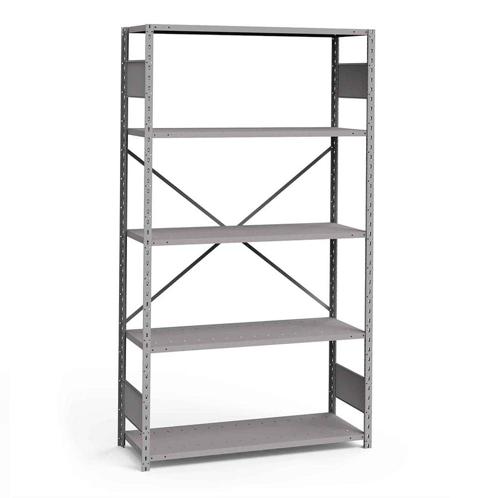 Rousseau Metal - Steel Shelving; Type: Shelving ; Starter or Add-On: Starter ; Load Capacity (Lb.): 3500.000 ; Number of Shelves: 5 ; Width (Inch): 48 ; Height (Inch): 87 - Exact Tooling