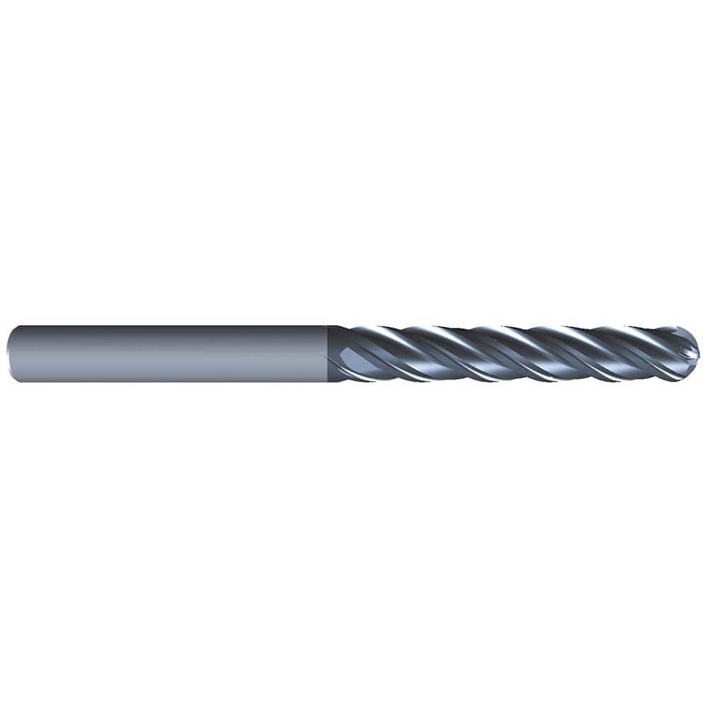 Eliminator - Ball End Mills; Mill Diameter (Inch): 1/8 ; Mill Diameter (Decimal Inch): 0.1250 ; Number of Flutes: 4 ; Length of Cut (Inch): 1 ; Material: Solid Carbide ; Overall Length (Inch): 3 - Exact Tooling
