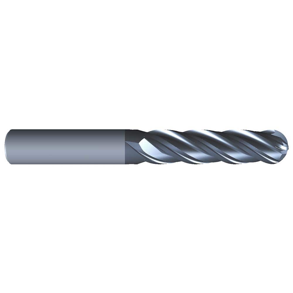Eliminator - Ball End Mills; Mill Diameter (Inch): 7/16 ; Mill Diameter (Decimal Inch): 0.4375 ; Number of Flutes: 4 ; Length of Cut (Inch): 2 ; Material: Solid Carbide ; Overall Length (Inch): 4 - Exact Tooling