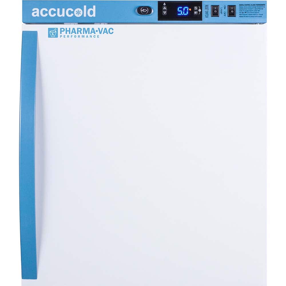Accucold - Laboratory Refrigerators and Freezers; Type: Pharmacy, Medical-Laboratory Refrigerator ; Volume Capacity: 1 Cu. Ft. ; Minimum Temperature (C): 2.00 ; Maximum Temperature (C): 8.00 ; Width (Inch): 17.5 ; Depth (Inch): 19.75 - Exact Tooling