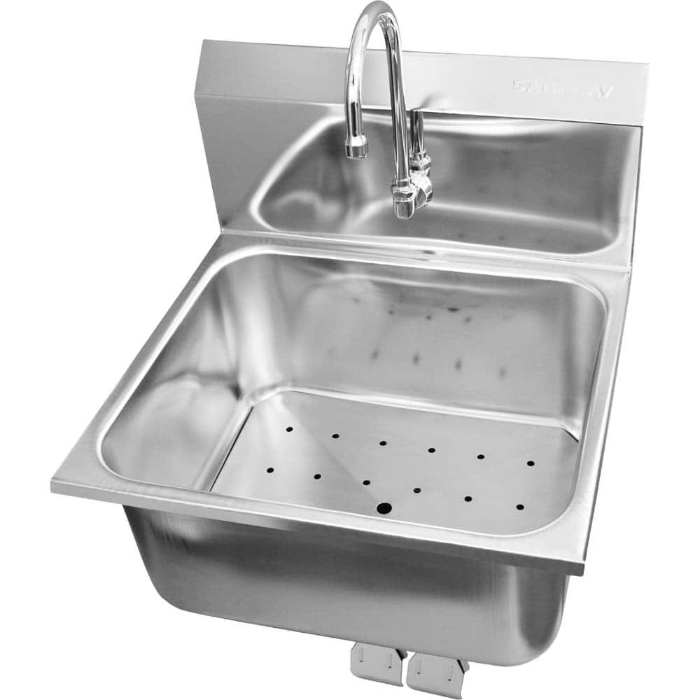 SANI-LAV - Sinks; Type: Hands-Free Wall Mounted Meat Wash Sink ; Outside Length: 21 (Inch); Outside Width: 20 (Inch); Outside Height: 19-1/2 (Inch); Inside Length: 19 (Inch); Inside Width: 16 (Inch) - Exact Tooling