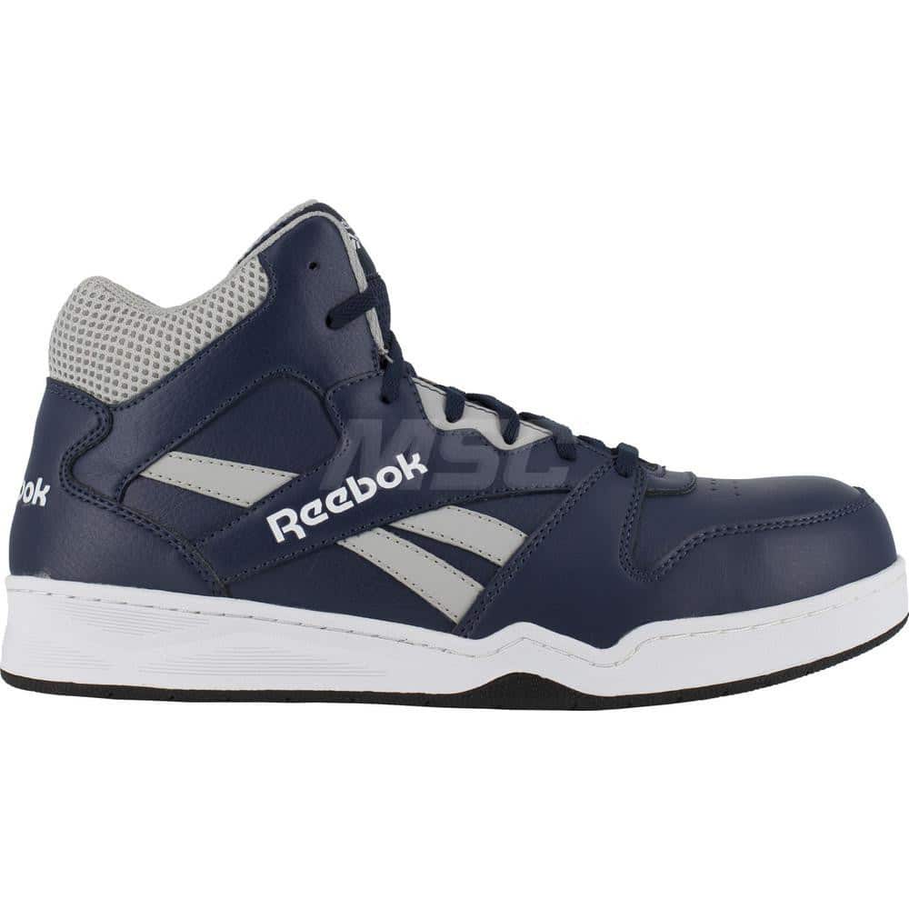 Work Boot: Size 7.5, Leather, Composite Toe Navy, Medium Width, Non-Slip Sole