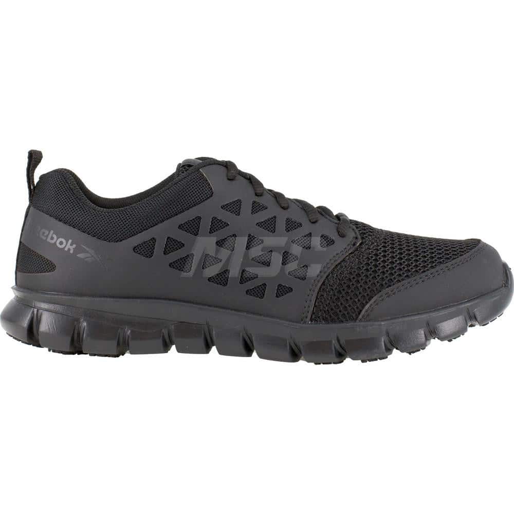 Work Boot: Size 9, Microfiber, Plain Toe Black, Medium Width, Non-Slip Sole