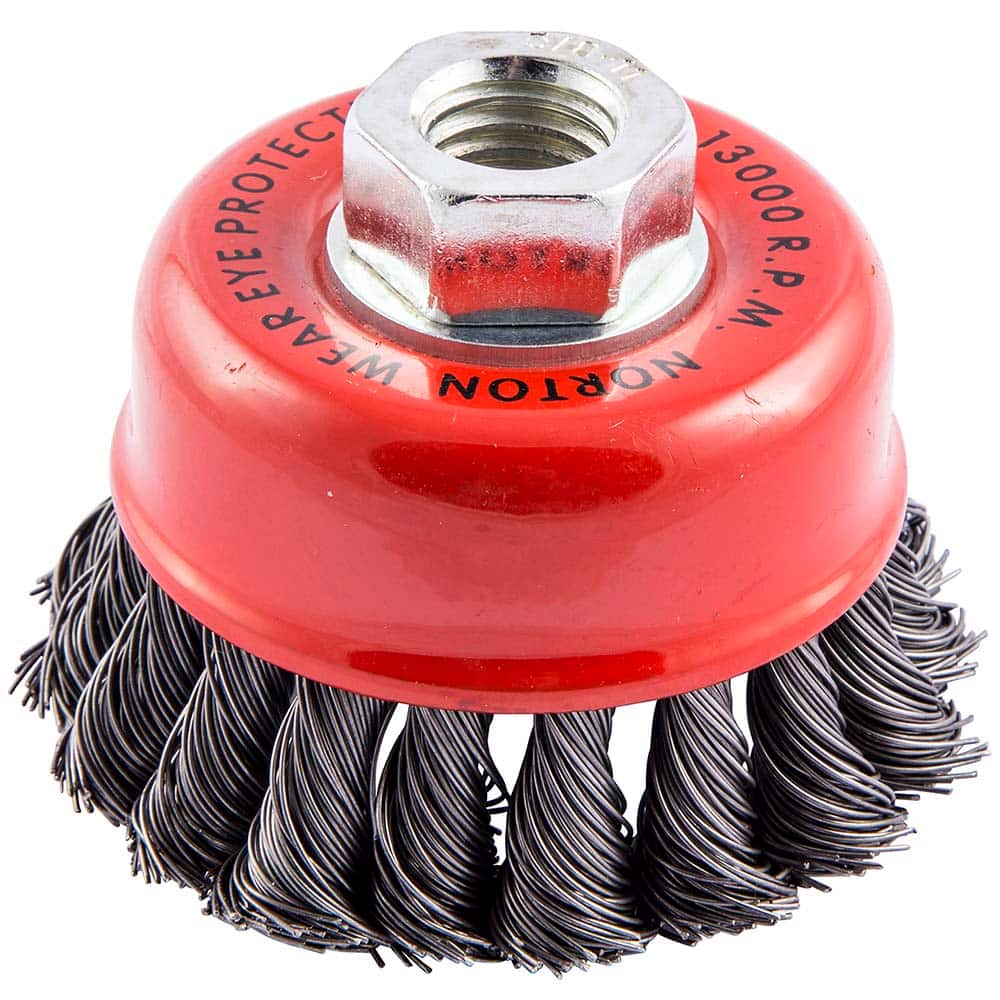 Norton - 3-1/2" Diam 5/8-11 Threaded Arbor Carbon Steel Fill Cup Brush - Exact Tooling
