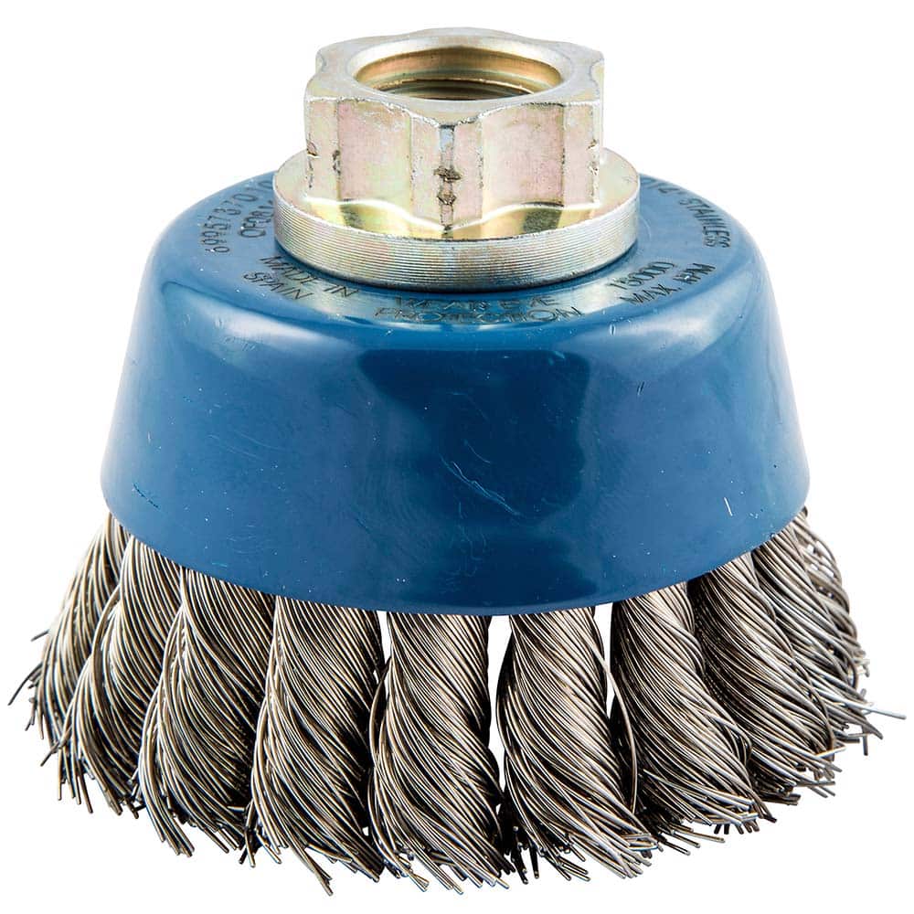 Norton - 2-3/4" Diam 5/8-11 Threaded Arbor Stainless Steel Fill Cup Brush - Exact Tooling