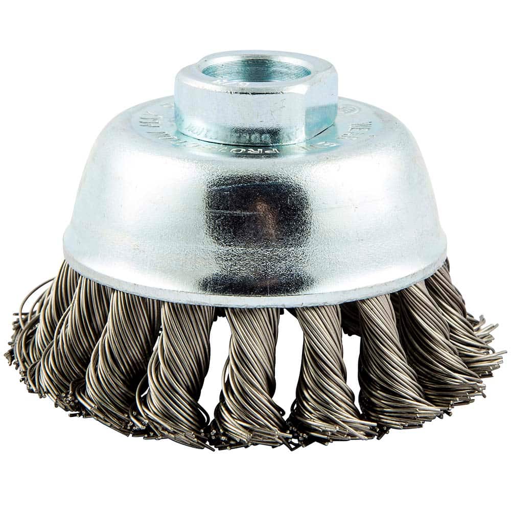 Norton - 3" Diam 5/8-11 Threaded Arbor Stainless Steel Fill Cup Brush - Exact Tooling