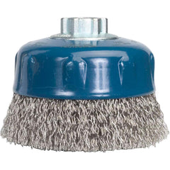 Norton - 4" Diam 5/8-11 Threaded Arbor Stainless Steel Fill Cup Brush - Exact Tooling