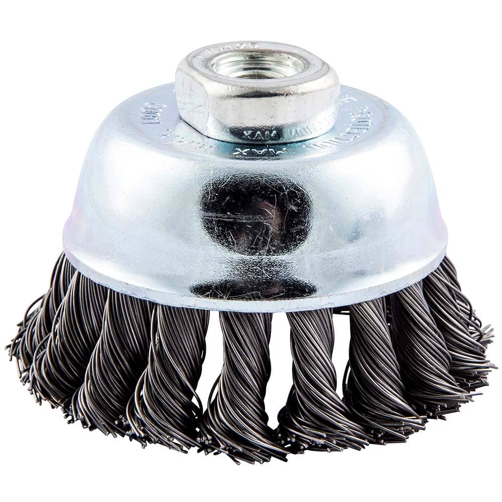 Norton - 3" Diam M10 Threaded Arbor Carbon Steel Fill Cup Brush - Exact Tooling