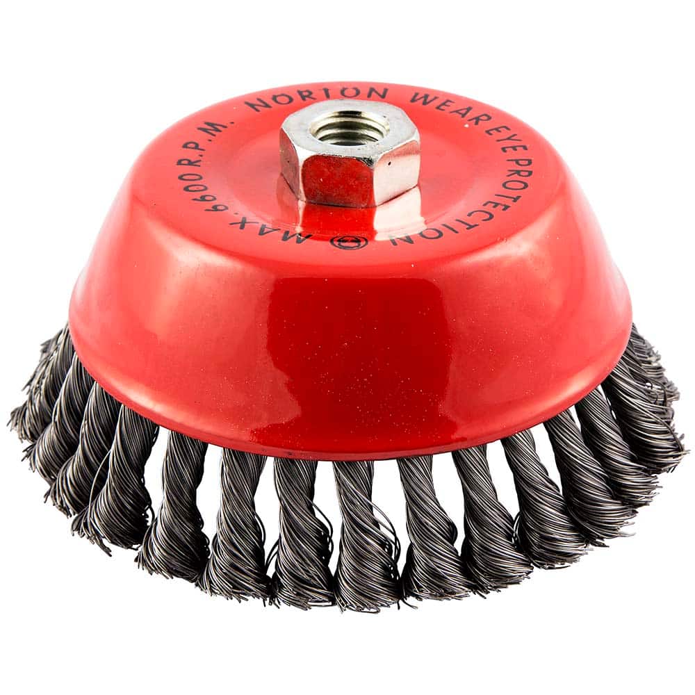 Norton - 6" Diam 5/8-11 Threaded Arbor Carbon Steel Fill Cup Brush - Exact Tooling