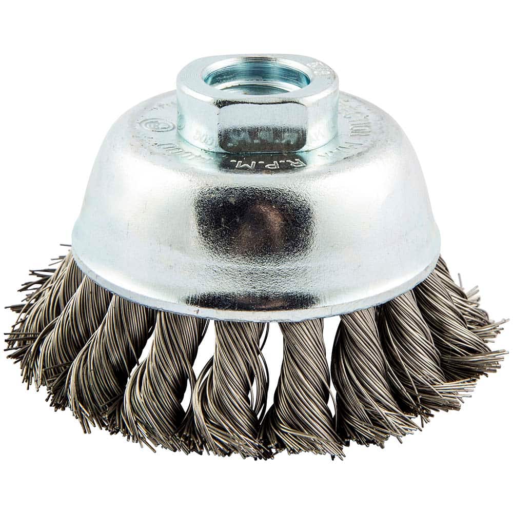 Norton - 2-3/4" Diam 5/8-11 Threaded Arbor Stainless Steel Fill Cup Brush - Exact Tooling