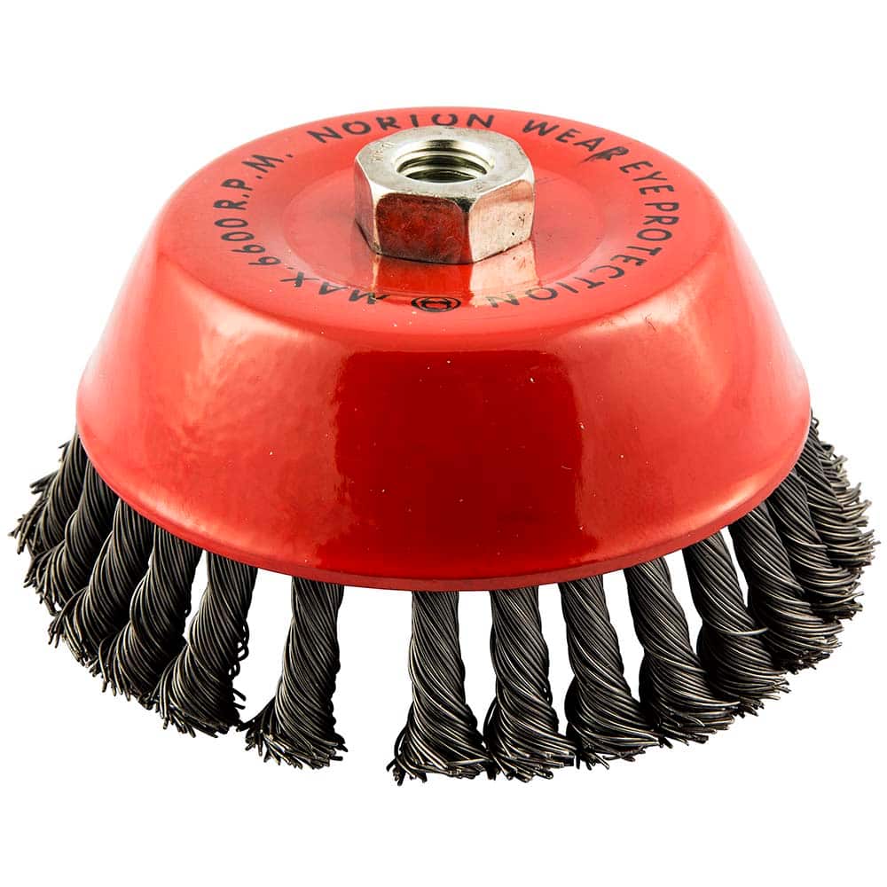 Norton - 6" Diam 5/8-11 Threaded Arbor Carbon Steel Fill Cup Brush - Exact Tooling