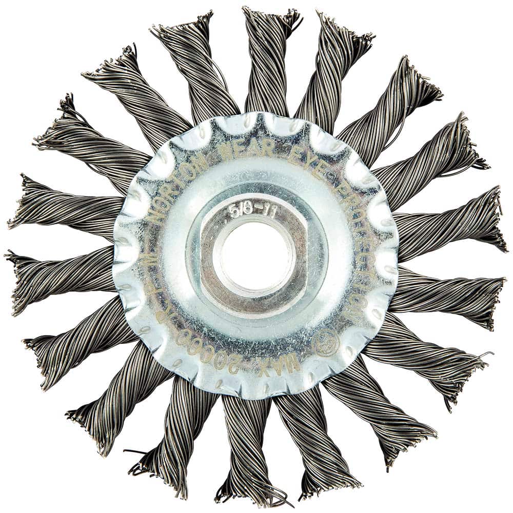 Norton - 4" OD, 5/8-11 Arbor Hole, Knotted Carbon Wheel Brush - Exact Tooling