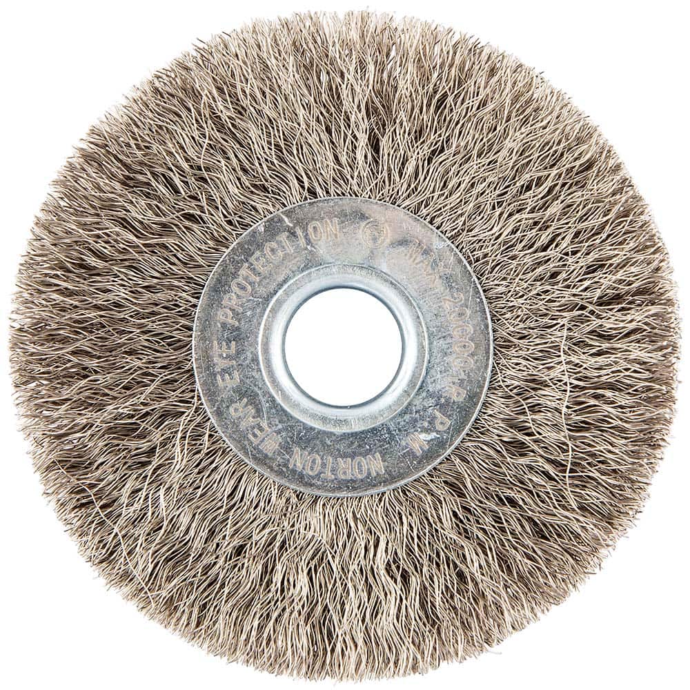 Norton - 3" OD, 1/2" Arbor Hole, Crimped Stainless Steel Wheel Brush - Exact Tooling