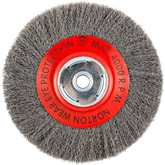 Norton - 8" OD, 5/8" Arbor Hole, Crimped Carbon Wheel Brush - Exact Tooling