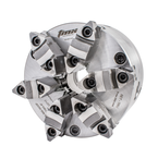 6-Jaw SET-TRU Forged Steel Body Scroll Chuck with Two-Piece Hard Reversible Jaws, Flat Back, 6" - Exact Tooling