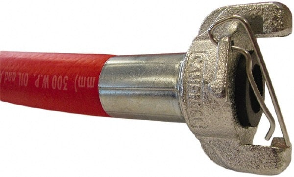 Continental ContiTech - 3/4" ID x 1.1" OD 50' Long Jackhammer Hose - Universal Style Coupling Ends, 200 Working psi, 180°, 3/4" Fitting, Red - Exact Tooling