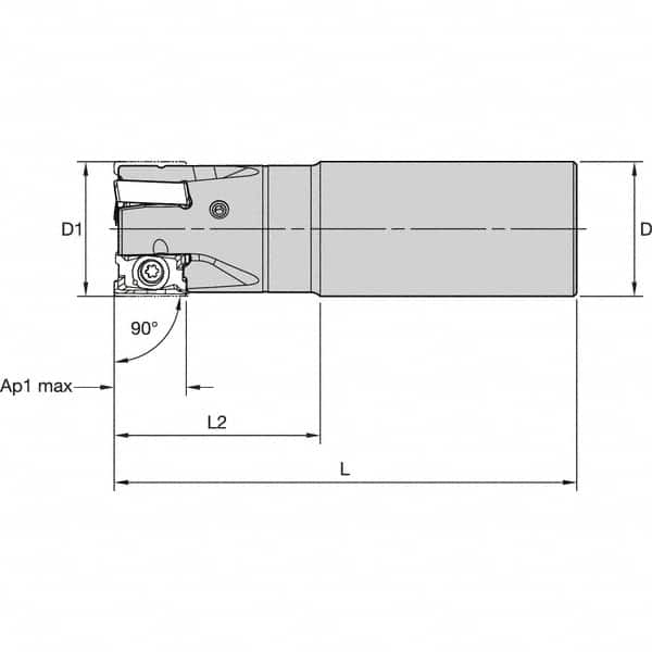 Kennametal - 40mm Cut Diam, 15.5mm Max Depth of Cut, 32mm Shank Diam, 200mm OAL, Indexable Square Shoulder End Mill - LNGU15T608SRGE Inserts, Cylindrical Shank, 0° Lead Angle, Through Coolant, Series MILL 4-15 - Exact Tooling