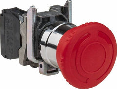 Schneider Electric - 22mm Mount Hole, Extended Mushroom Head, Pushbutton Switch Only - Round, Red Pushbutton, Illuminated, Maintained (MA), Shock and Vibration Resistant - Exact Tooling