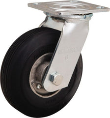 Hamilton - 6" Diam x 2" Wide, Rubber Swivel Caster - 300 Lb Capacity, Top Plate Mount, 4" x 4-1/2" Plate, Straight Roller Bearing - Exact Tooling