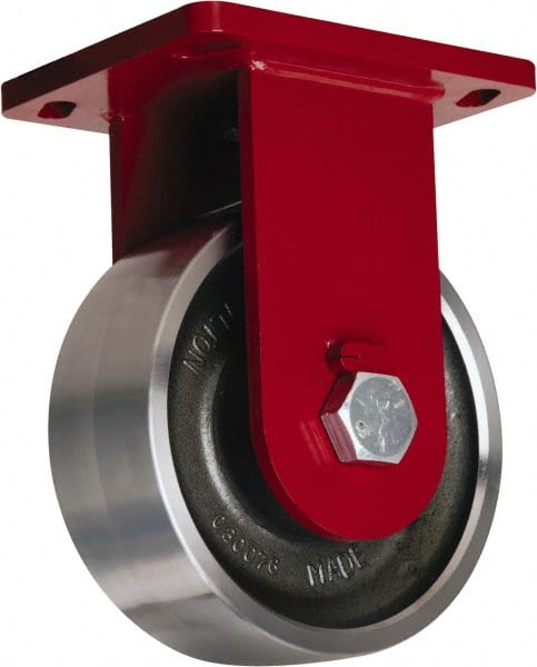 Hamilton - 8" Diam x 3" Wide x 10-1/2" OAH Top Plate Mount Rigid Caster - Forged Steel, 10,000 Lb Capacity, Tapered Roller Bearing, 6-1/2 x 7-1/2" Plate - Exact Tooling