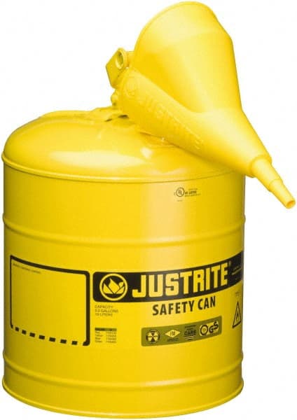 Justrite - 5 Gal Galvanized Steel Type I Safety Can - 16-7/8" High x 11-3/4" Diam, Yellow - Exact Tooling