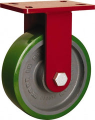 Hamilton - 8" Diam x 2-1/2" Wide x 10-1/8" OAH Top Plate Mount Rigid Caster - Polyurethane Mold onto Cast Iron Center, 2,000 Lb Capacity, Tapered Roller Bearing, 5 x 7" Plate - Exact Tooling