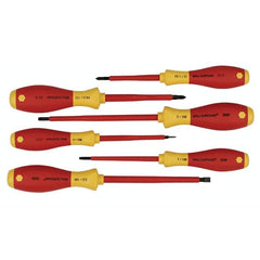 Wiha - 6 Piece Slotted, Phillips & Square Screwdriver Set - Bit Sizes: Philips #1 & #2, Comes in Vinyl Pouch - Exact Tooling