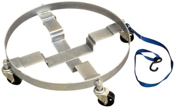 Vestil - 900 Lb Load Capacity, 55 Gal Drum Dolly - 2-1/4" High, 4 Wheels - Exact Tooling