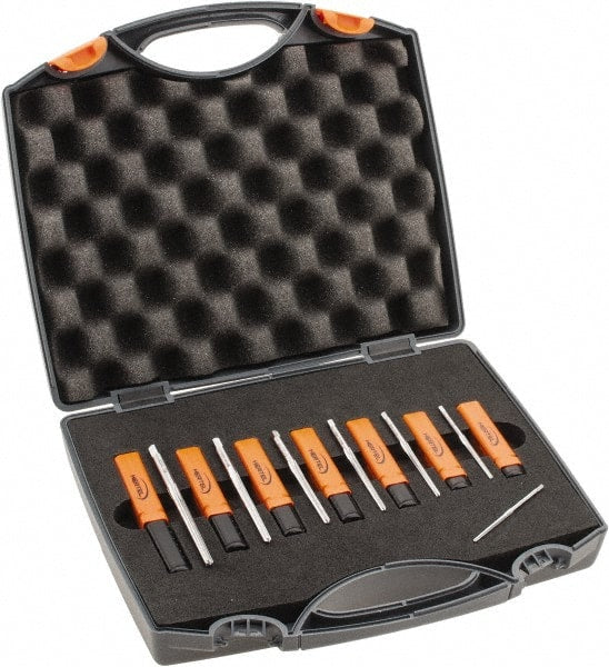 Hertel - #7/0 to #0 Pin, 0.0666 to 0.1638" Diam, 0.0497 to 0.1287" Small End, Straight Shank, Taper Pin Reamer Set - Exact Tooling