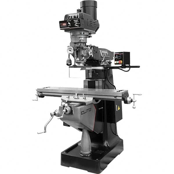 Jet - 9" Table Width x 49" Table Length, Electronic Variable Speed Control, 3 Phase Knee Milling Machine - R8 Spindle Taper, 3 hp - Exact Tooling