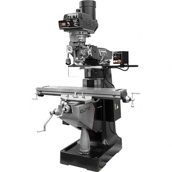 Jet - 9" Table Width x 49" Table Length, Electronic Variable Speed Control, 3 Phase Knee Milling Machine - R8 Spindle Taper, 3 hp - Exact Tooling