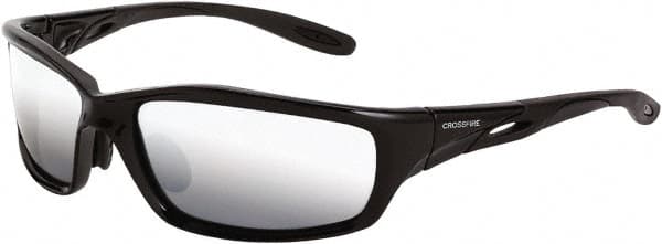 CrossFire - Silver Mirror Lenses, Framed Safety Glasses - Scratch Resistant, Black Frame, Size Universal, Wrap Around - Exact Tooling