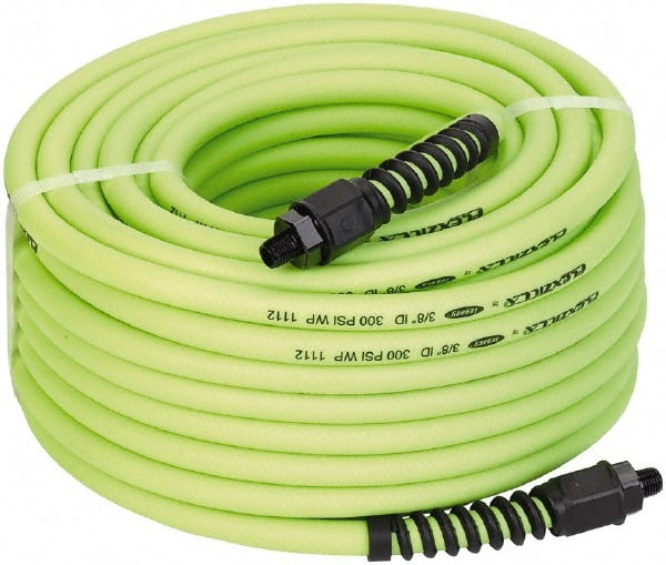 Legacy - 3/8" ID x 0.61" OD 50' Long Multipurpose Air Hose - MNPT x MNPT Ends, 300 Working psi, 150°, 1/4" Fitting, Green - Exact Tooling