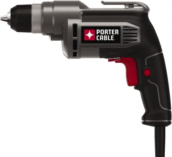 Porter-Cable - 3/8" Keyless Chuck, 2,500 RPM, Pistol Grip Handle Electric Drill - 6.5 Amps, 120 Volts, Reversible, Includes 3/8" Drill - Exact Tooling